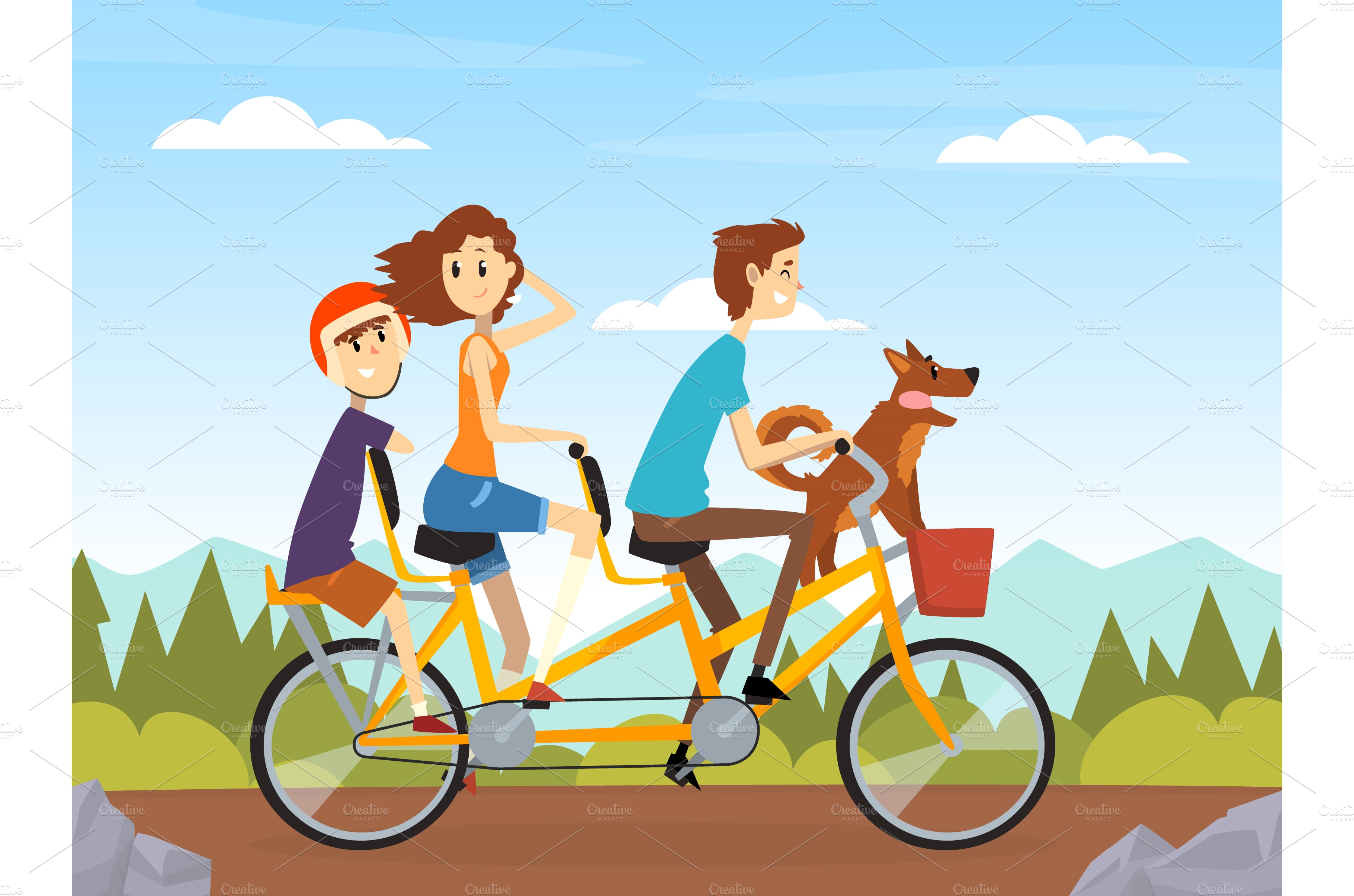 Happy Family Riding Bike Engaged in | Healthcare Illustrations ...