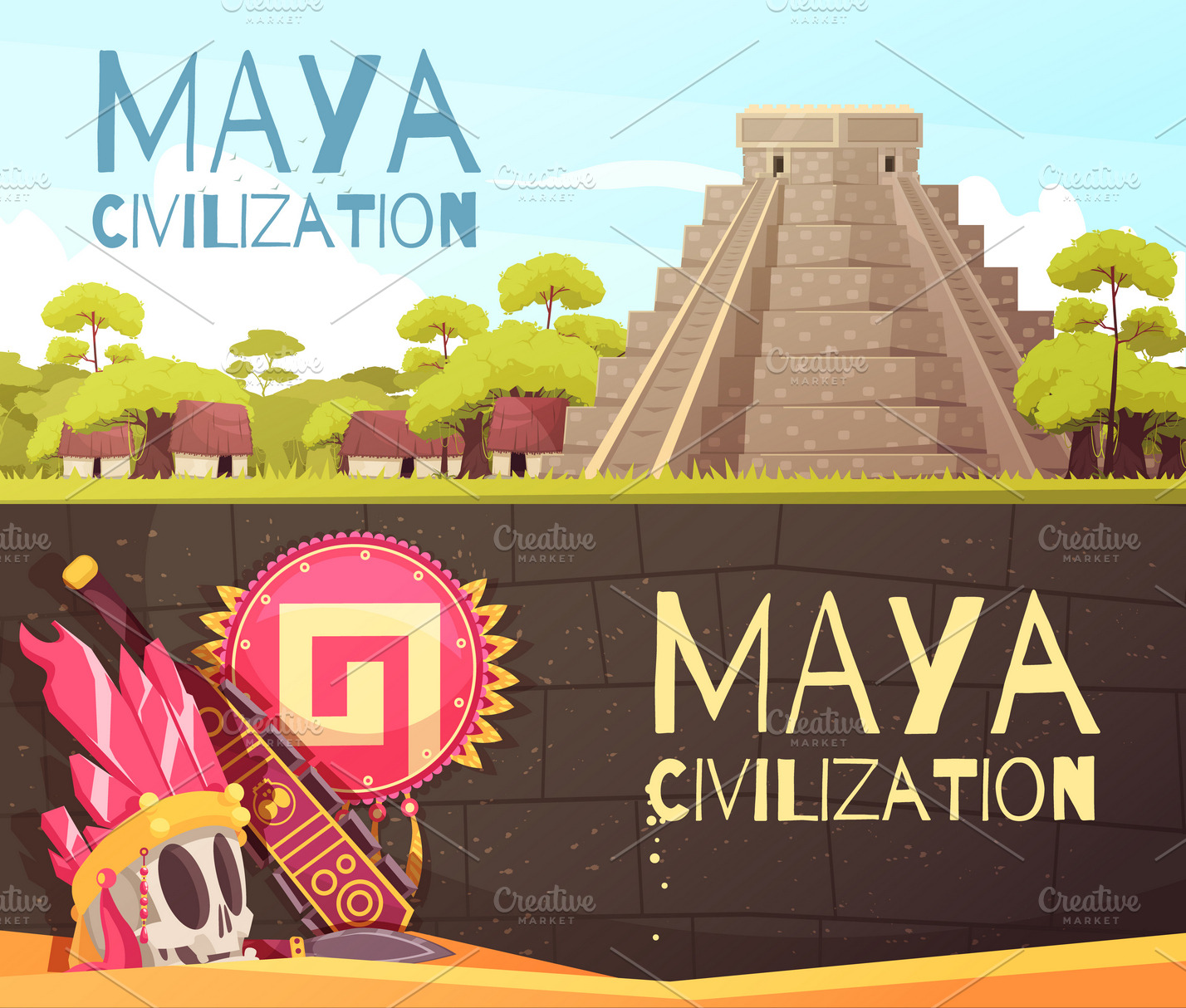 Maya civilization banners set | Photoshop Graphics ~ Creative Market