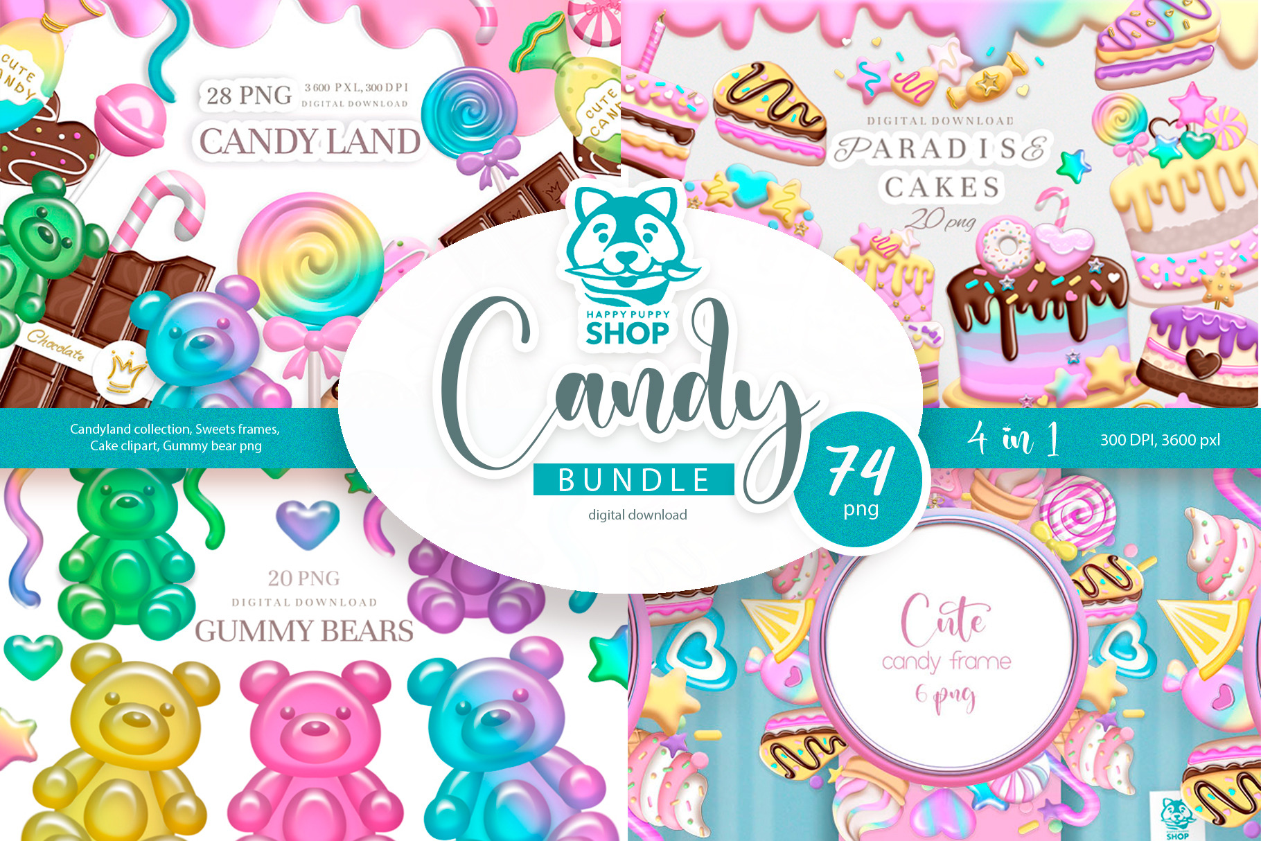 Gummy Bear Clipart Candy Clipart Rainbow Sweets Png Digital 