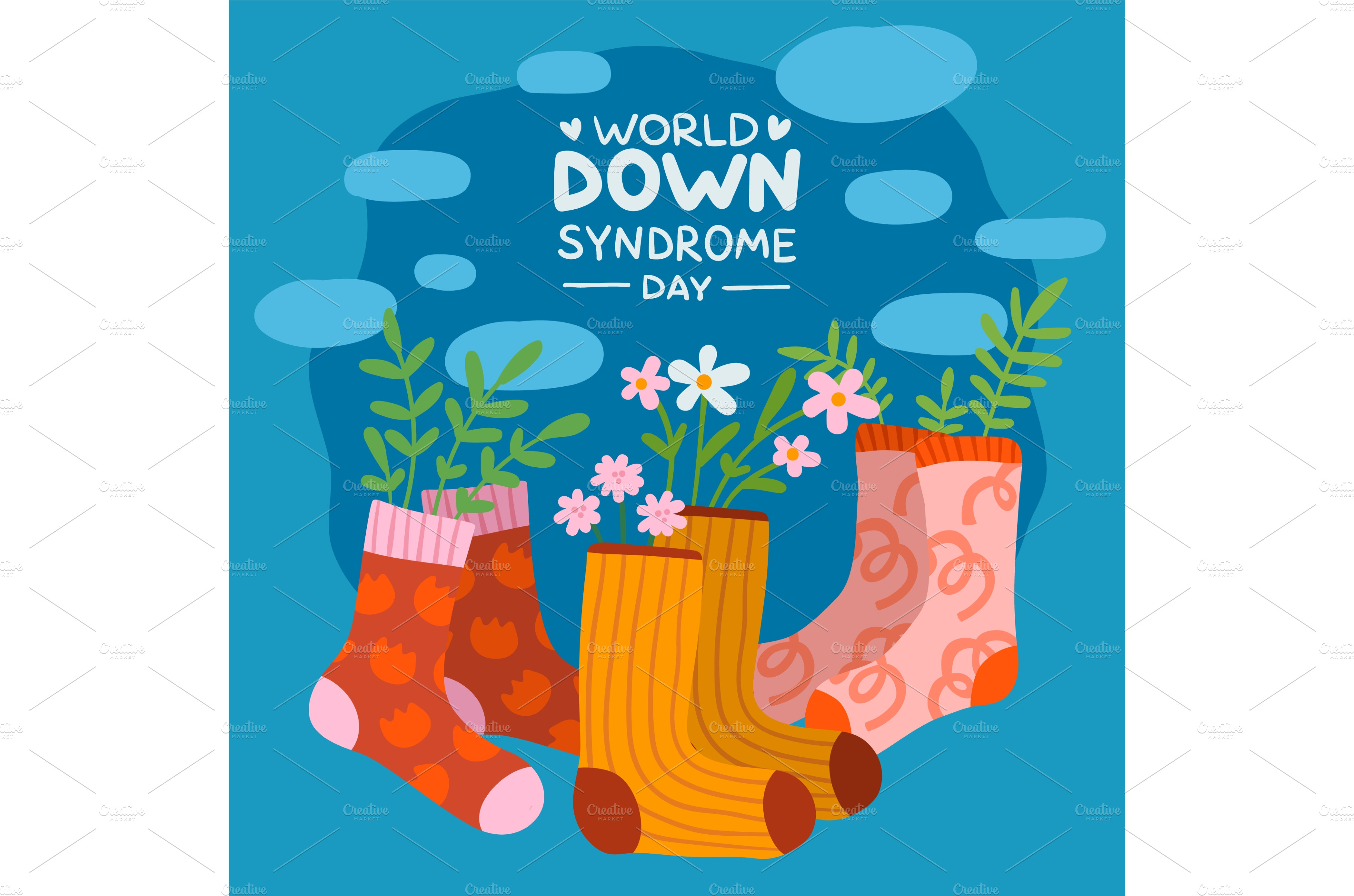 World Down syndrome Day socks poster Healthcare Illustrations