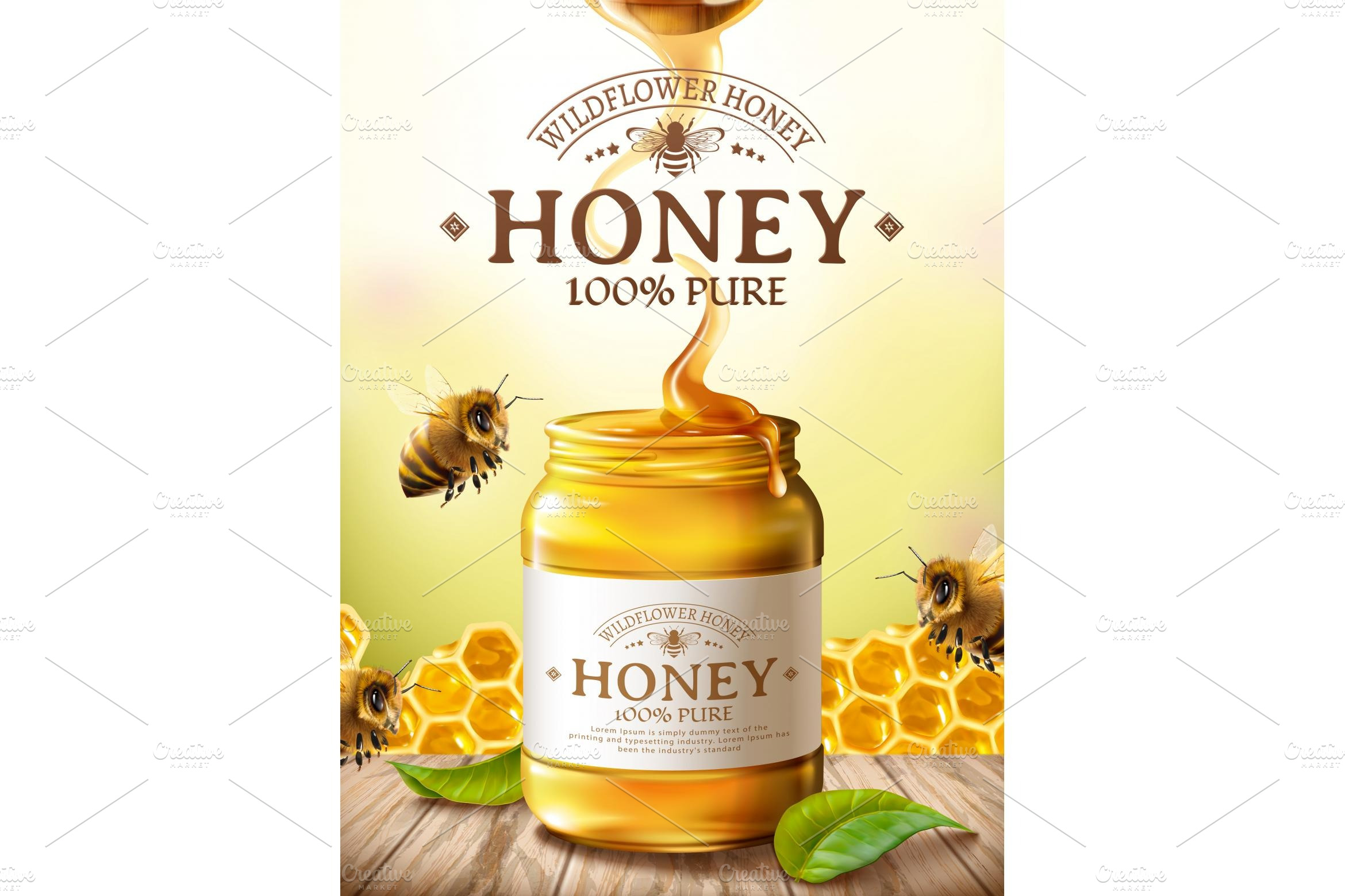 Pure honey ads | Flyer Templates ~ Creative Market