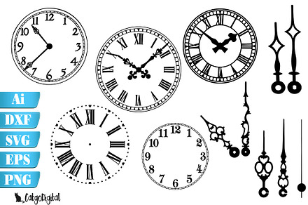 Clock Face Clock Hands Silhouettes SVG By CatgoDigital