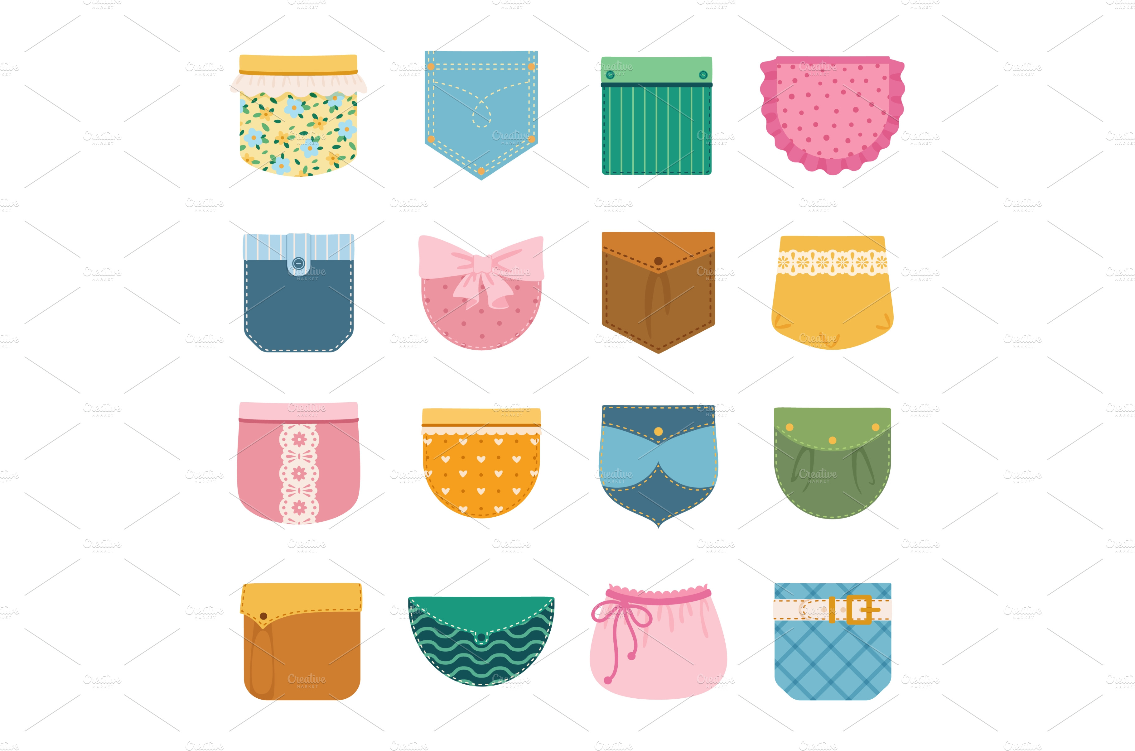 Patch pockets for clothes, jeans | Decorative Illustrations ~ Creative ...