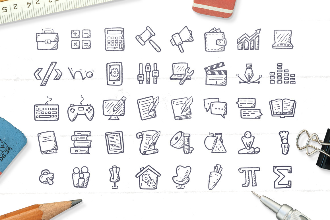 academic-disciplines-education-icons-outline-icons-creative-market