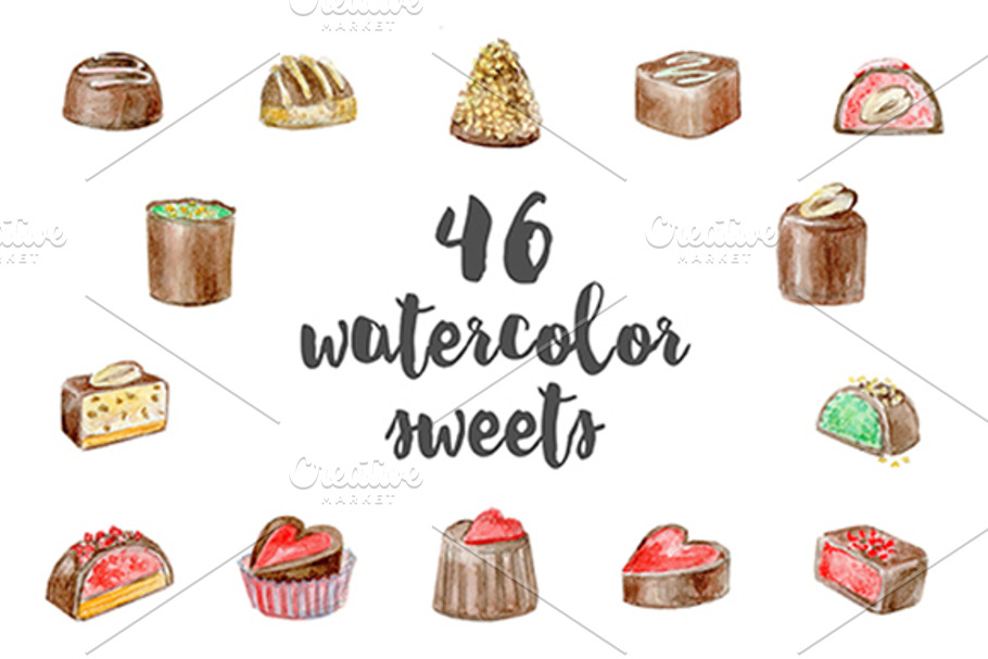 Watercolor sweet collection | Custom-Designed Illustrations ~ Creative