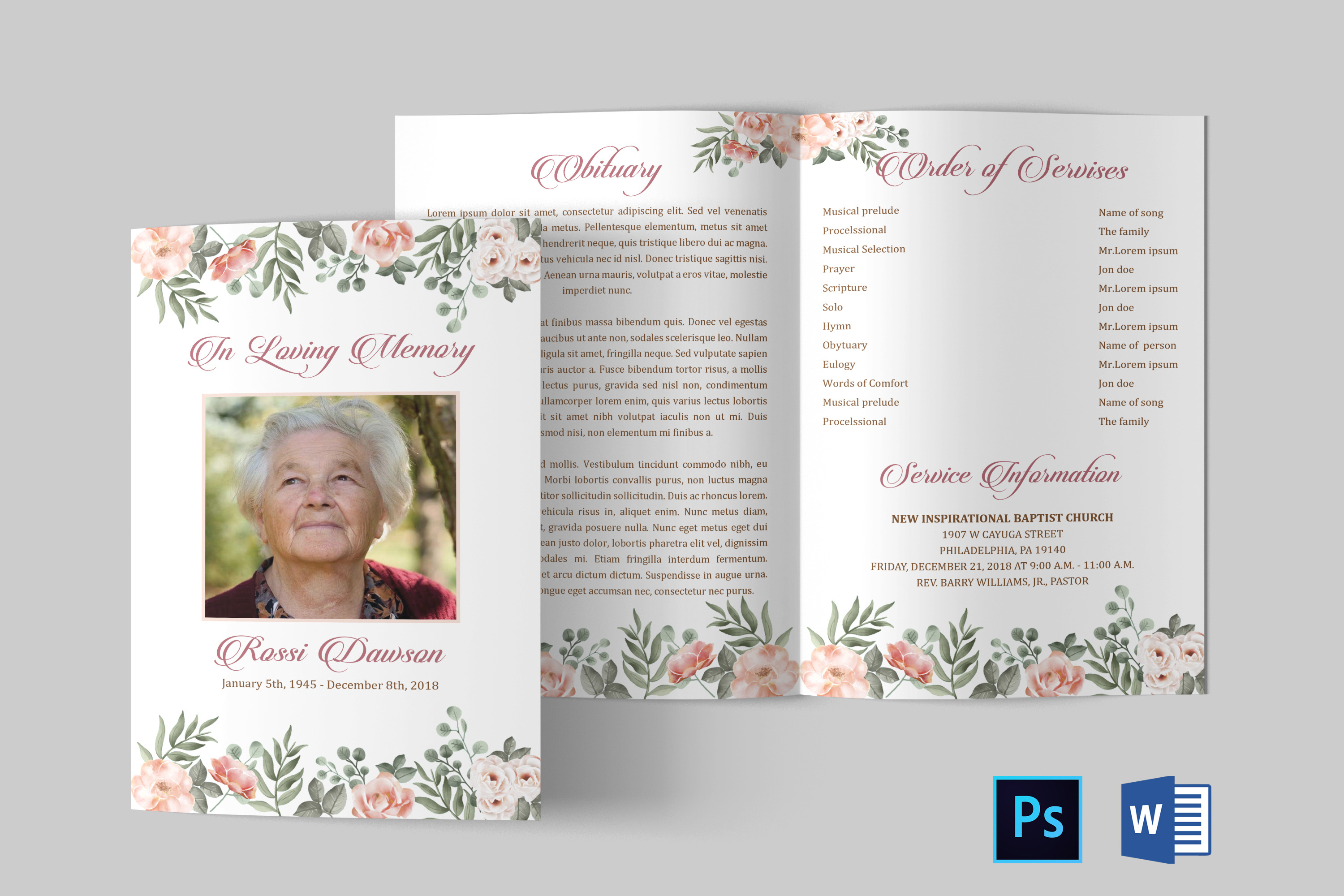 Funeral Program Template | Obituary | Brochure Templates ~ Creative Market