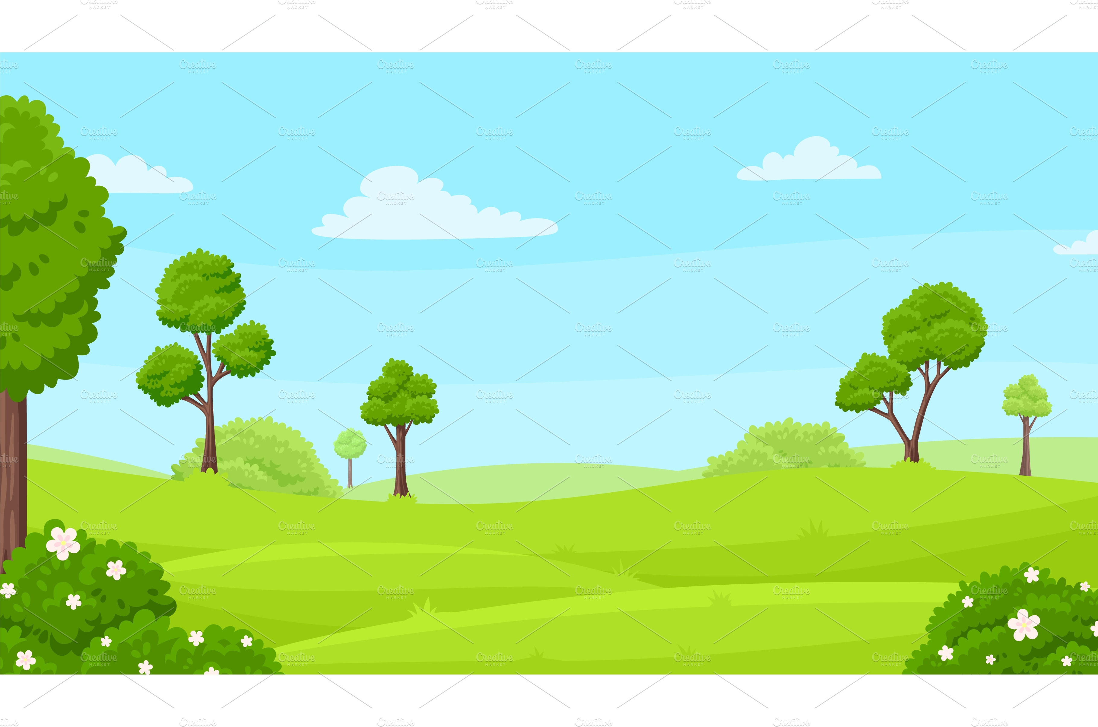 Green tree on hill landscape. Fields | Background Graphics ~ Creative ...