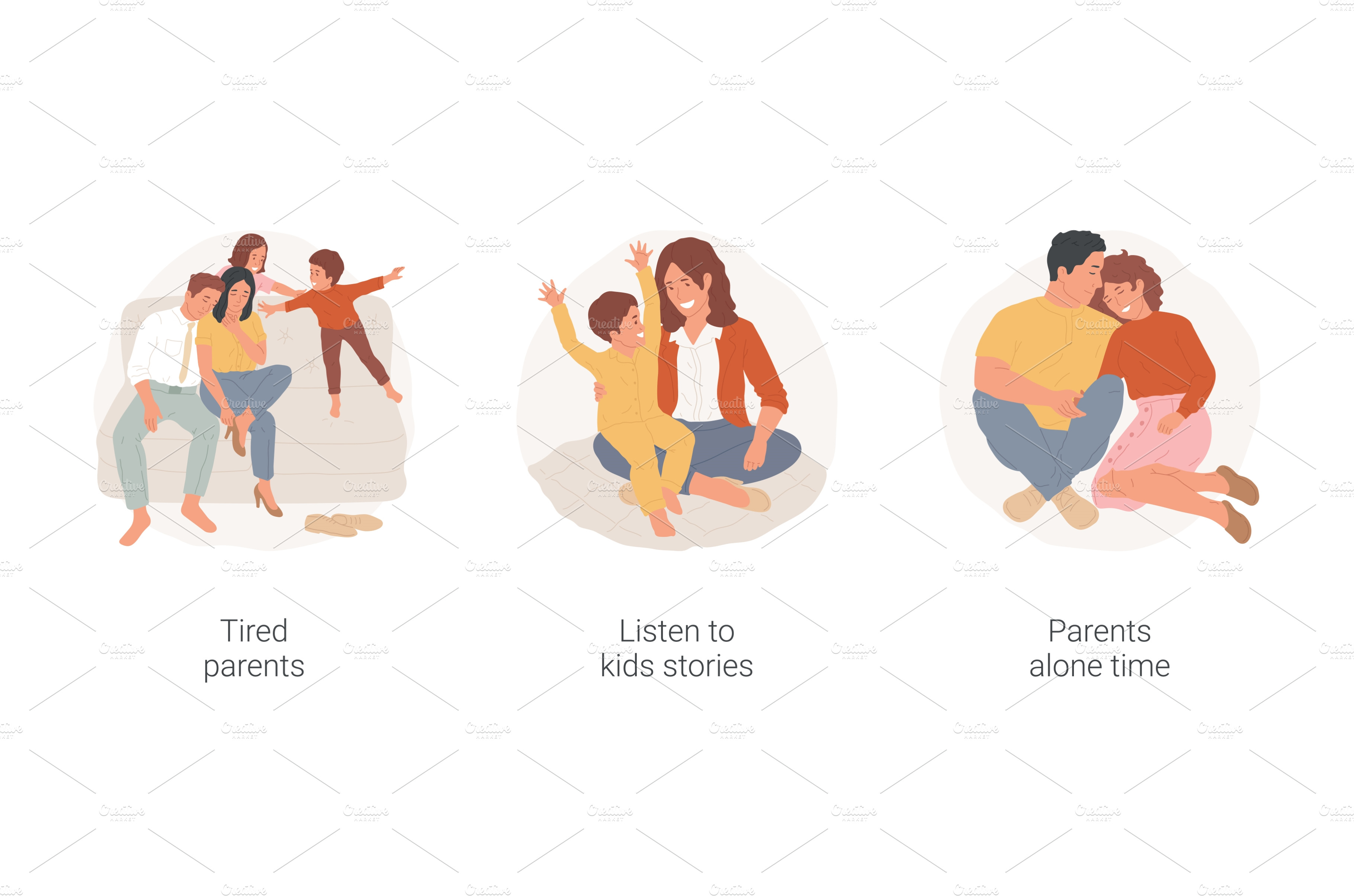 Parents after work isolated cartoon | People Illustrations ~ Creative ...