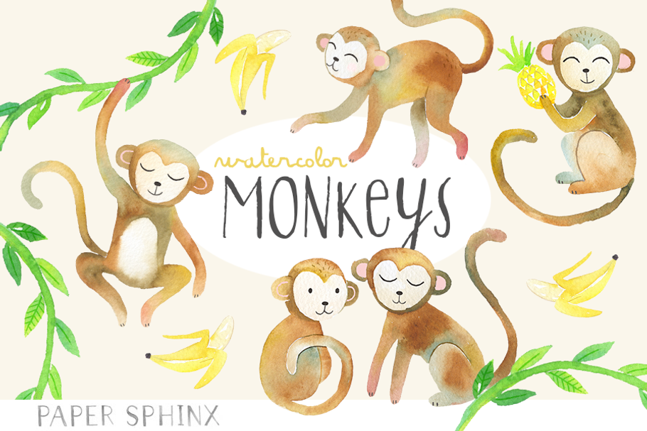 Watercolor Safari Animals Clipart Custom Designed Illustrations Creative Market