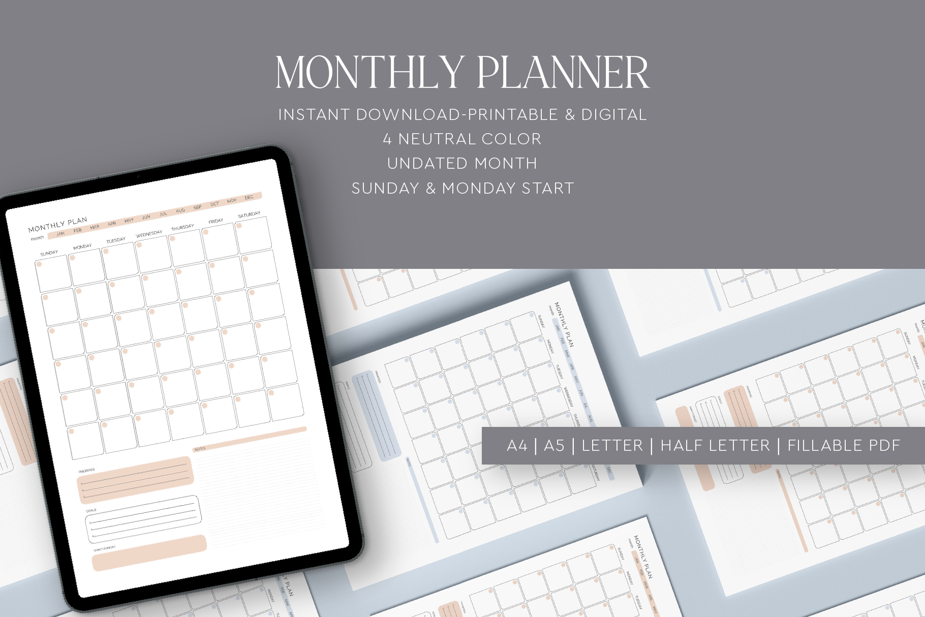 Monthly Printable & Digital Planner | Creative Market