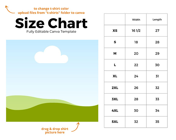 Editable Size Chart Tshirt Editable Templates Bella Canvas Size Chart  Template Clothing Size Chart Instant Download Shirt Sizing 