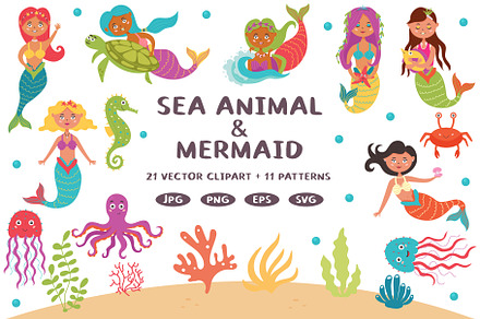 Mermaid vector cartoon seamaid | Animal Illustrations ~ Creative Market