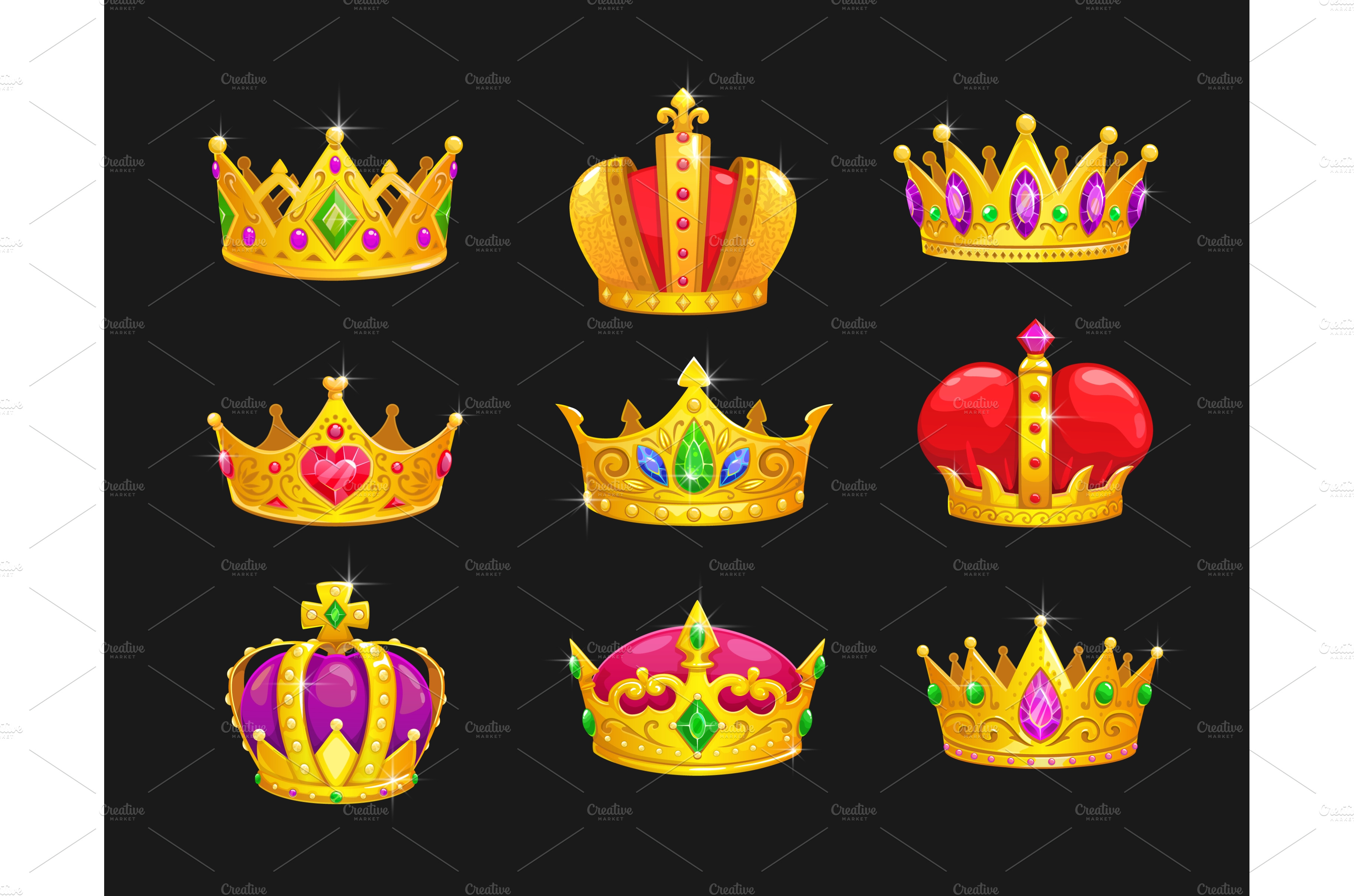 Cartoon royal king golden crowns | Decorative Illustrations ~ Creative ...