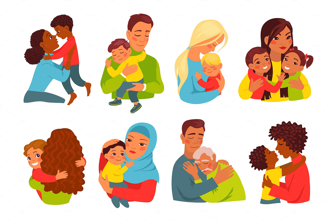 Parents hugging kids. People with | People Illustrations ~ Creative Market