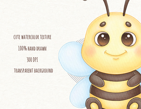 Watercolor Honey Bee Decor Clipart. (2038701)