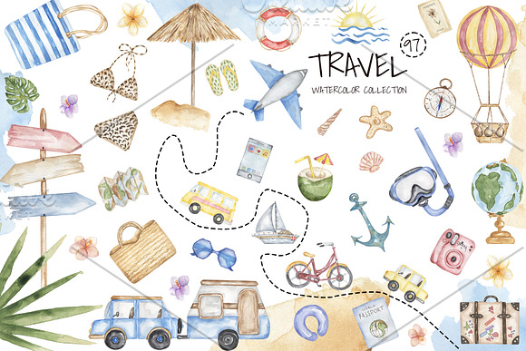 Watercolor Clipart, Travel, Waunderlust, Suit Case, Globe, World