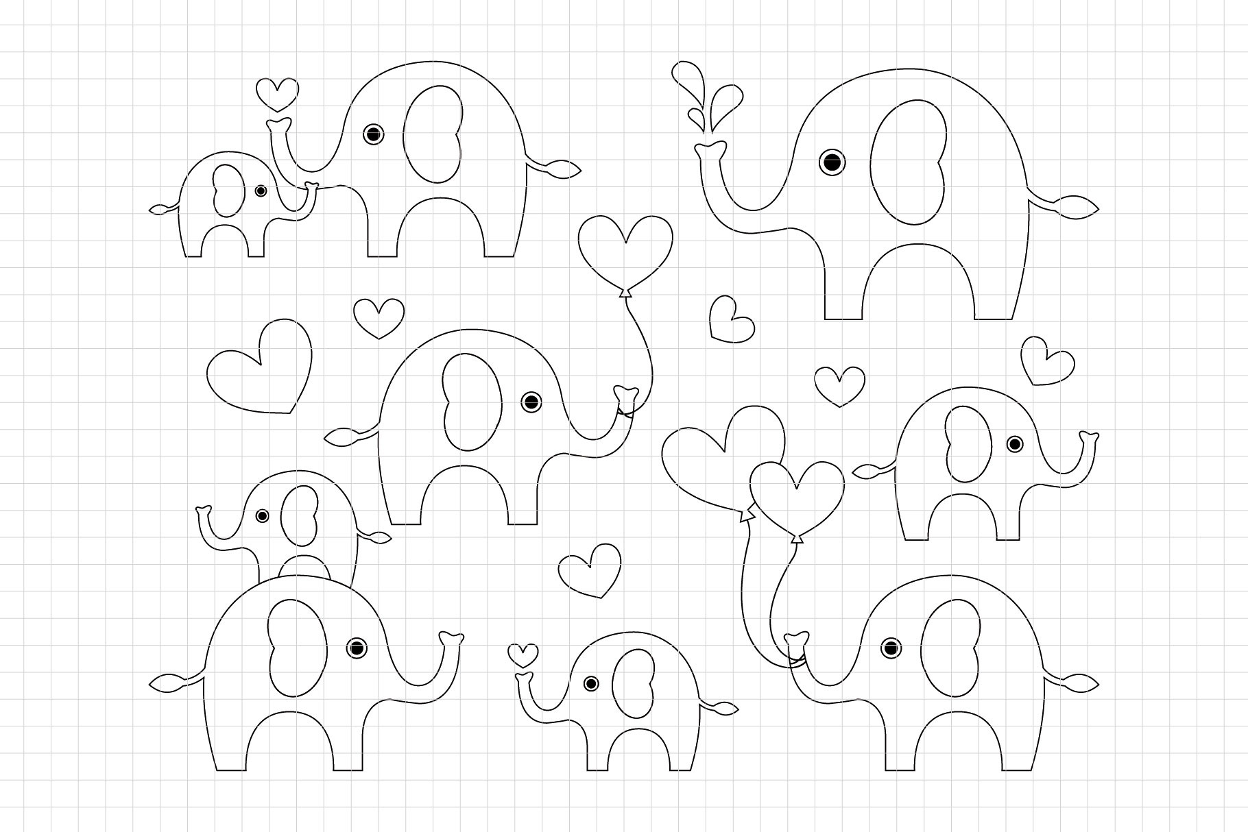 Cute Elephants Stamp (DS10) | Illustrations ~ Creative Market