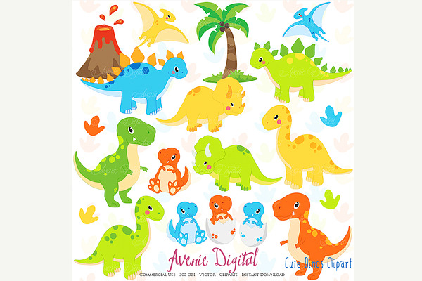 Download Cute Dinosaur Clipart Vectors Pre Designed Illustrator Graphics Creative Market PSD Mockup Templates