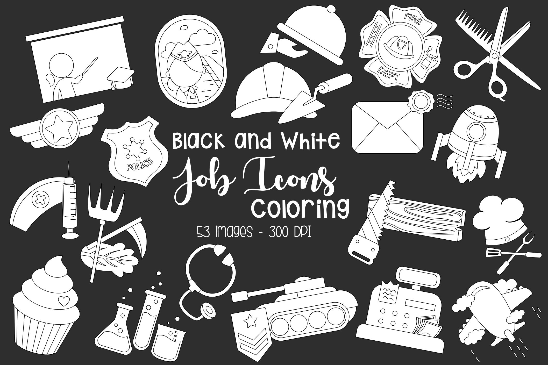 Black and White Coloring Job Icons | Creative Market