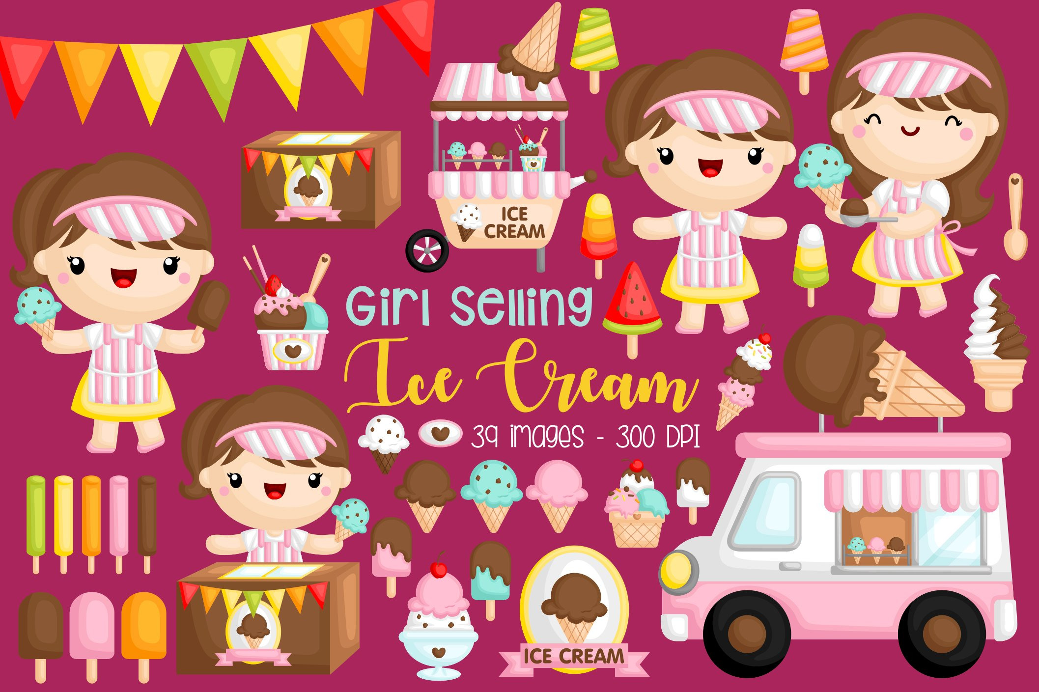 Ice Cream Truck Girl Clipart Creative Market