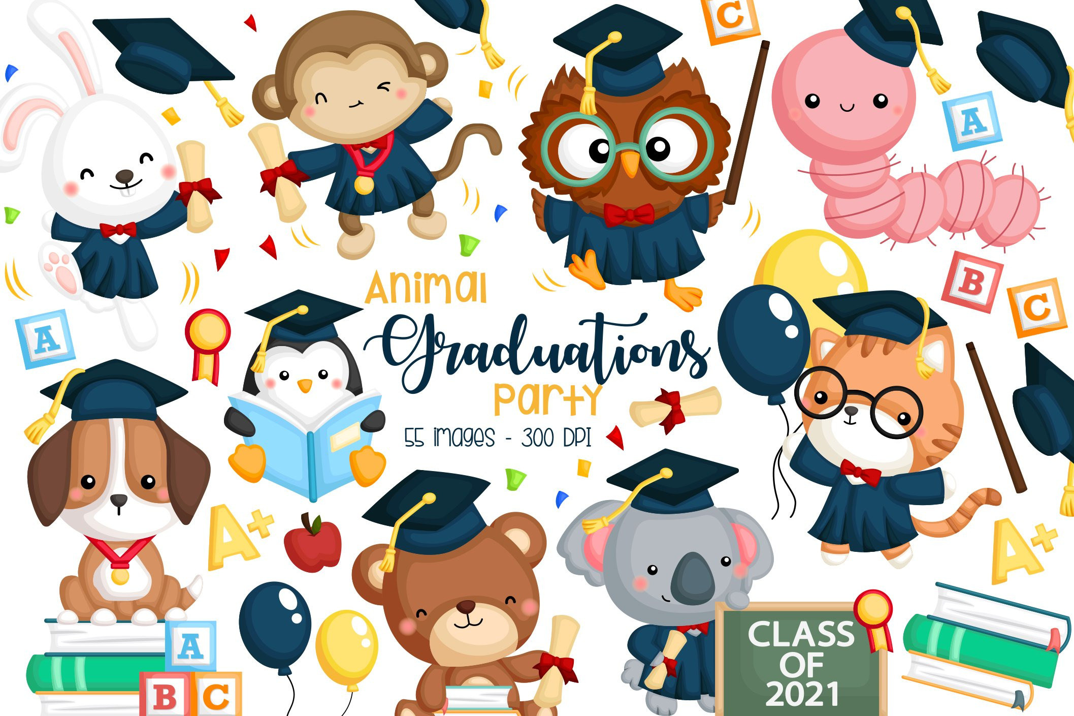 Student Graduation Animals Clipart | Creative Market