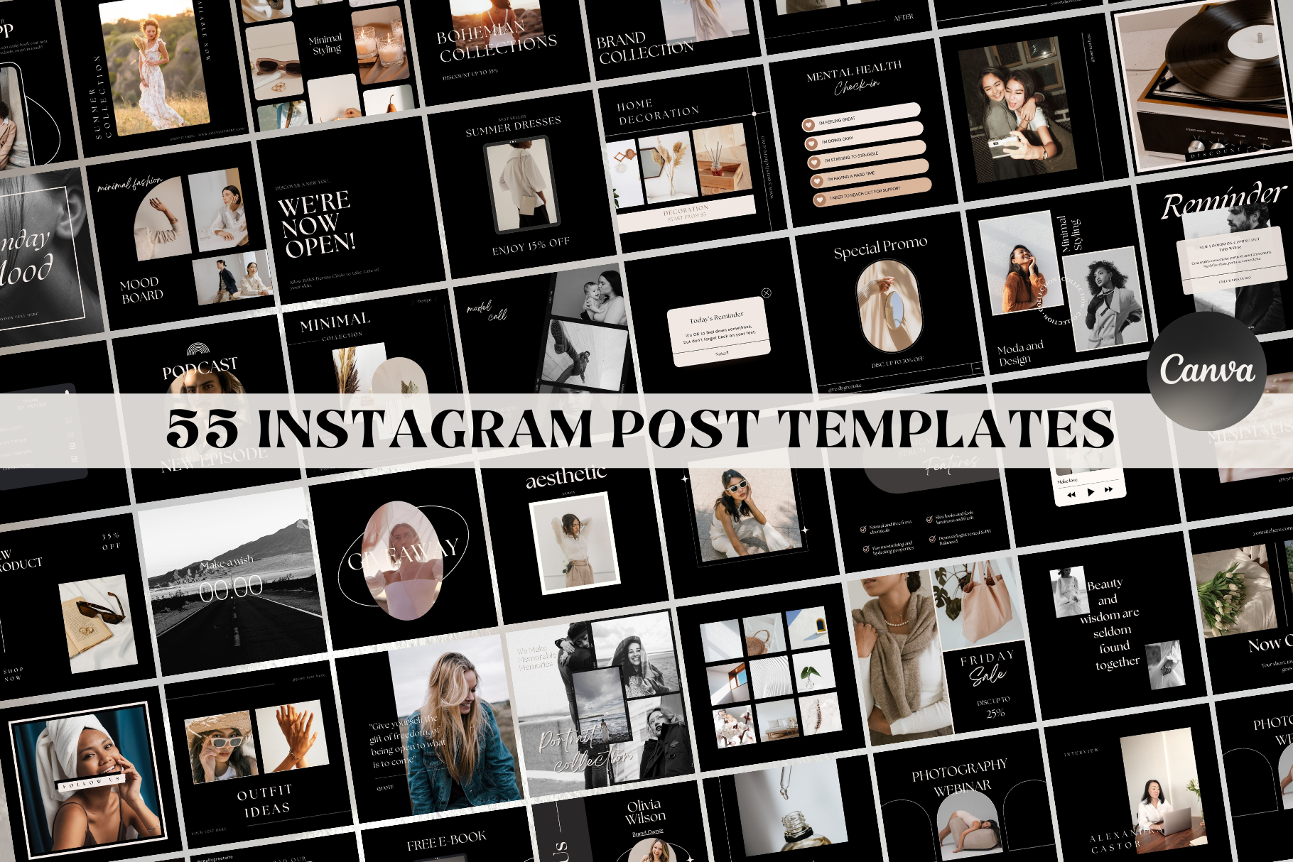 Black Instagram Post Templates Canva | Instagram Templates ~ Creative ...