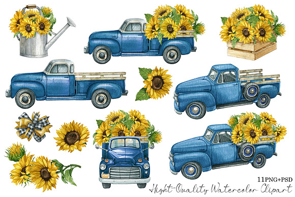 Sunflower Truck Clipart  Vintage Truck Clipart - Inspire Uplift