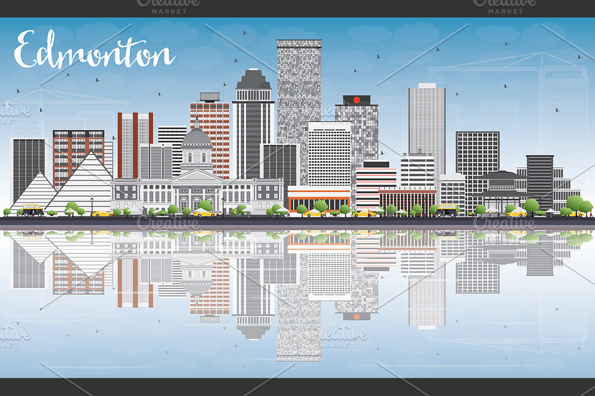 Edmonton Skyline with Gray Buildings | Work Illustrations ~ Creative Market