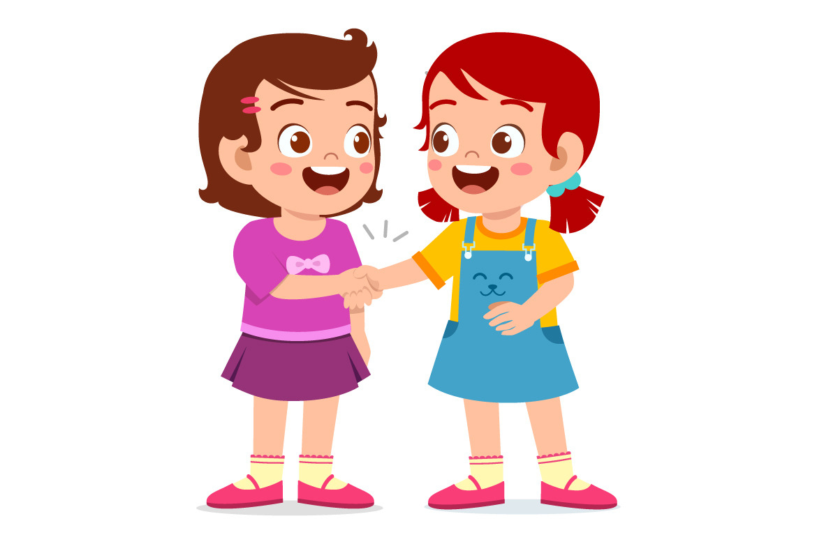 little kid do handshake with friend | People Illustrations ~ Creative ...