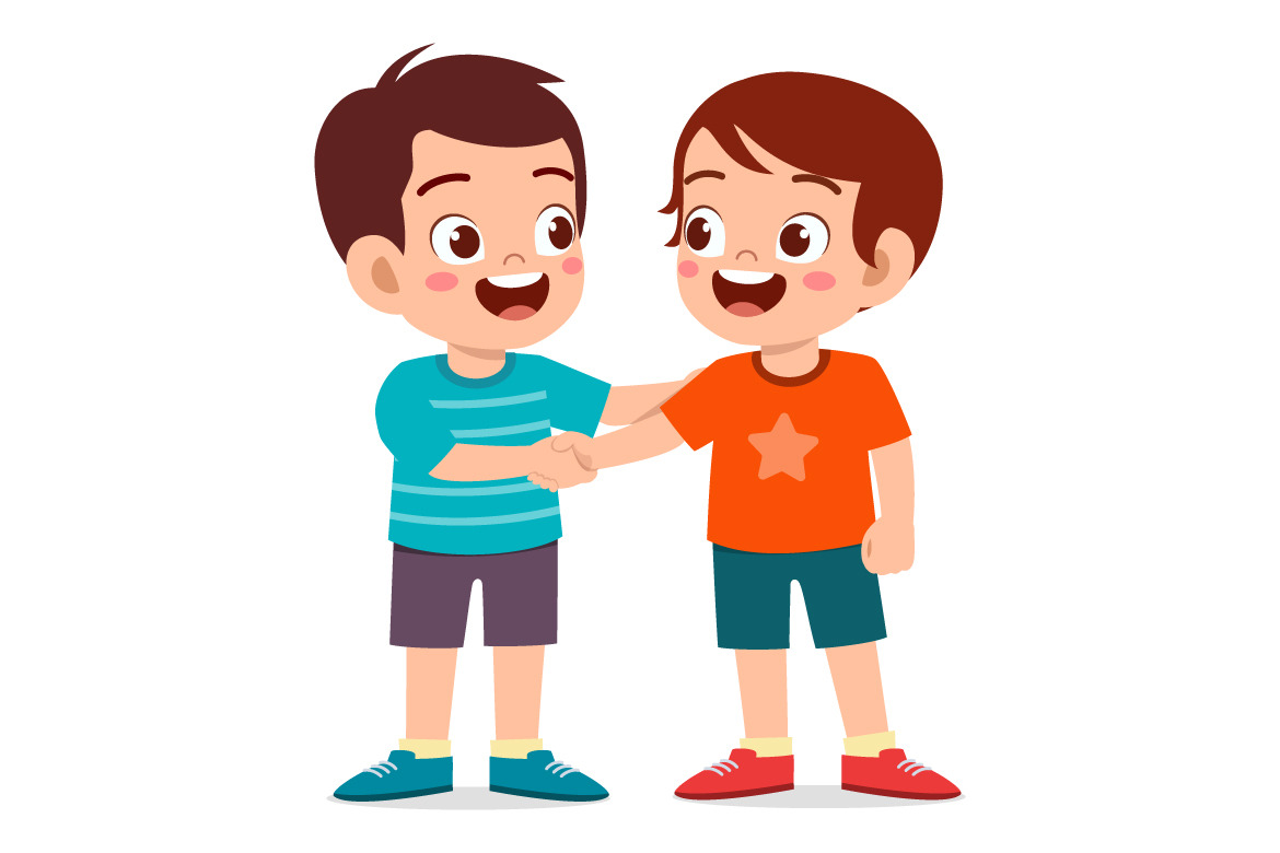 little kid do handshake with friend | People Illustrations ~ Creative ...