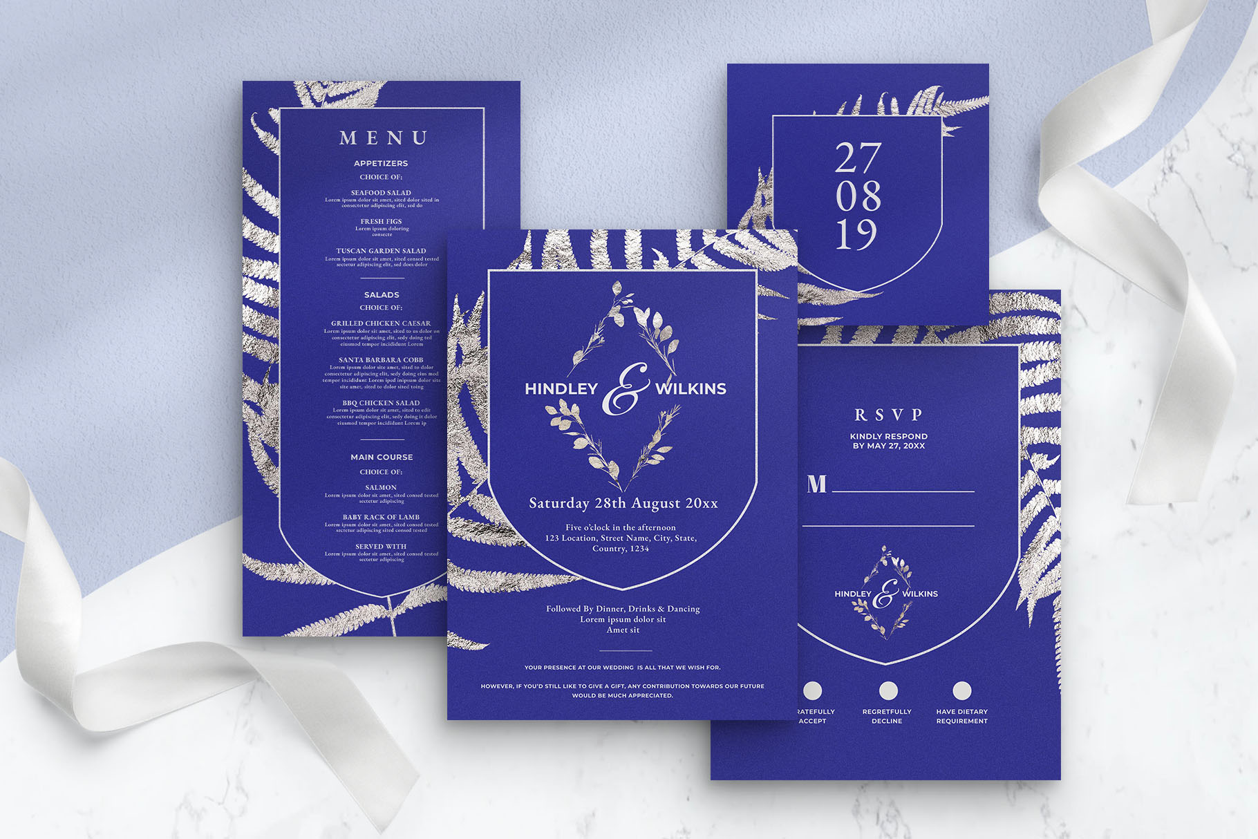 Blue & Silver Wedding Invitation | Flyer Templates ~ Creative Market