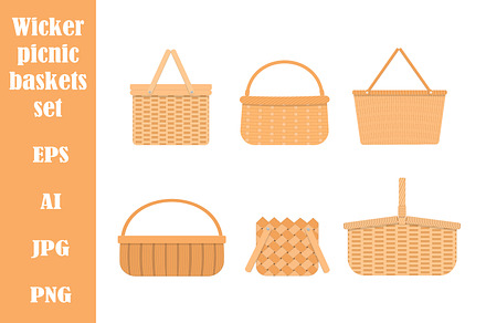 Wicker baskets. Picnic willow | Vector Graphics ~ Creative Market