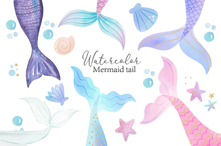 Mermaid Tail Clipart and Vectors | Decorative Illustrations ~ Creative ...