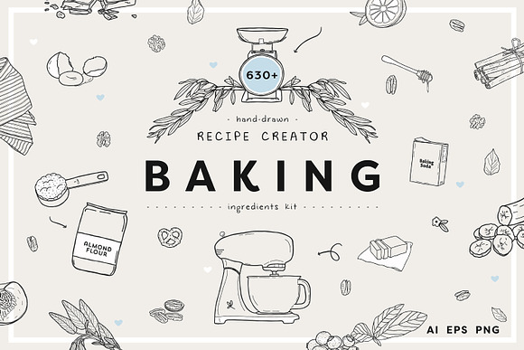 Recipe Journal Baking Tools, Blank Cookbook, Hand Illustrated