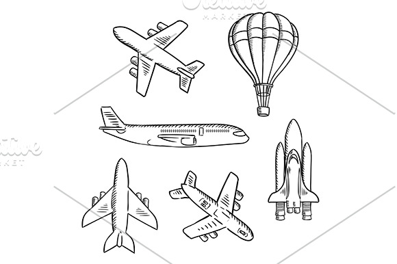 Air transport sketches | Pre-Designed Illustrator Graphics ~ Creative