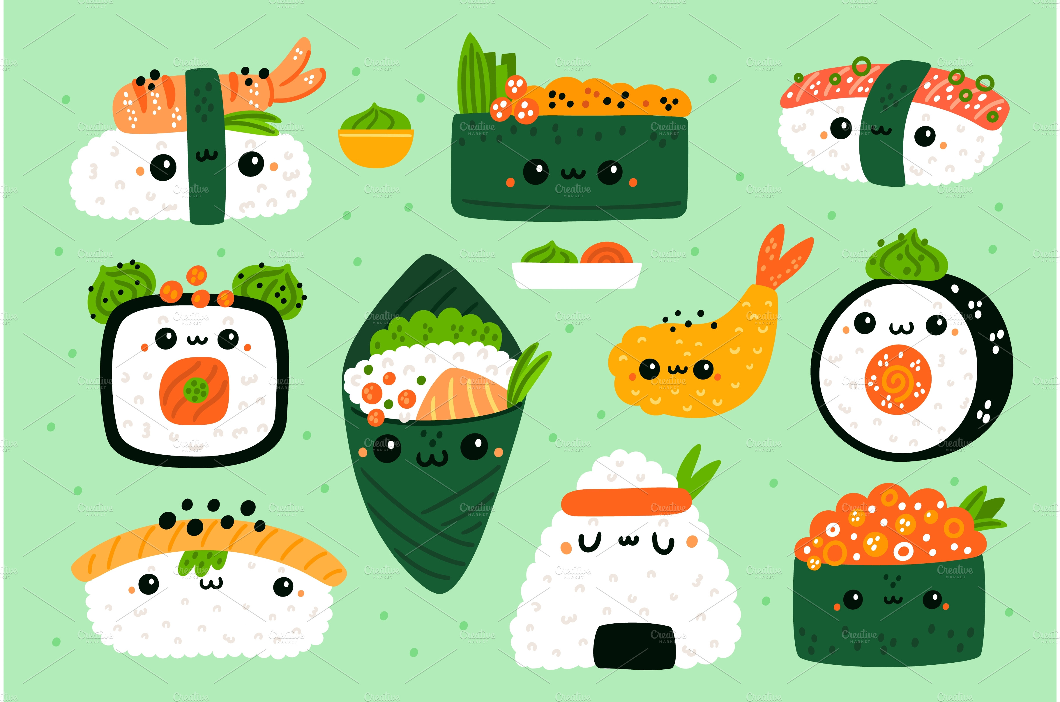 Cute sushi rolls. Japanese food | Food Illustrations ~ Creative Market