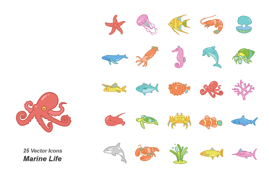 Marine Life outlines vector icons | Pre-Designed Illustrator Graphics