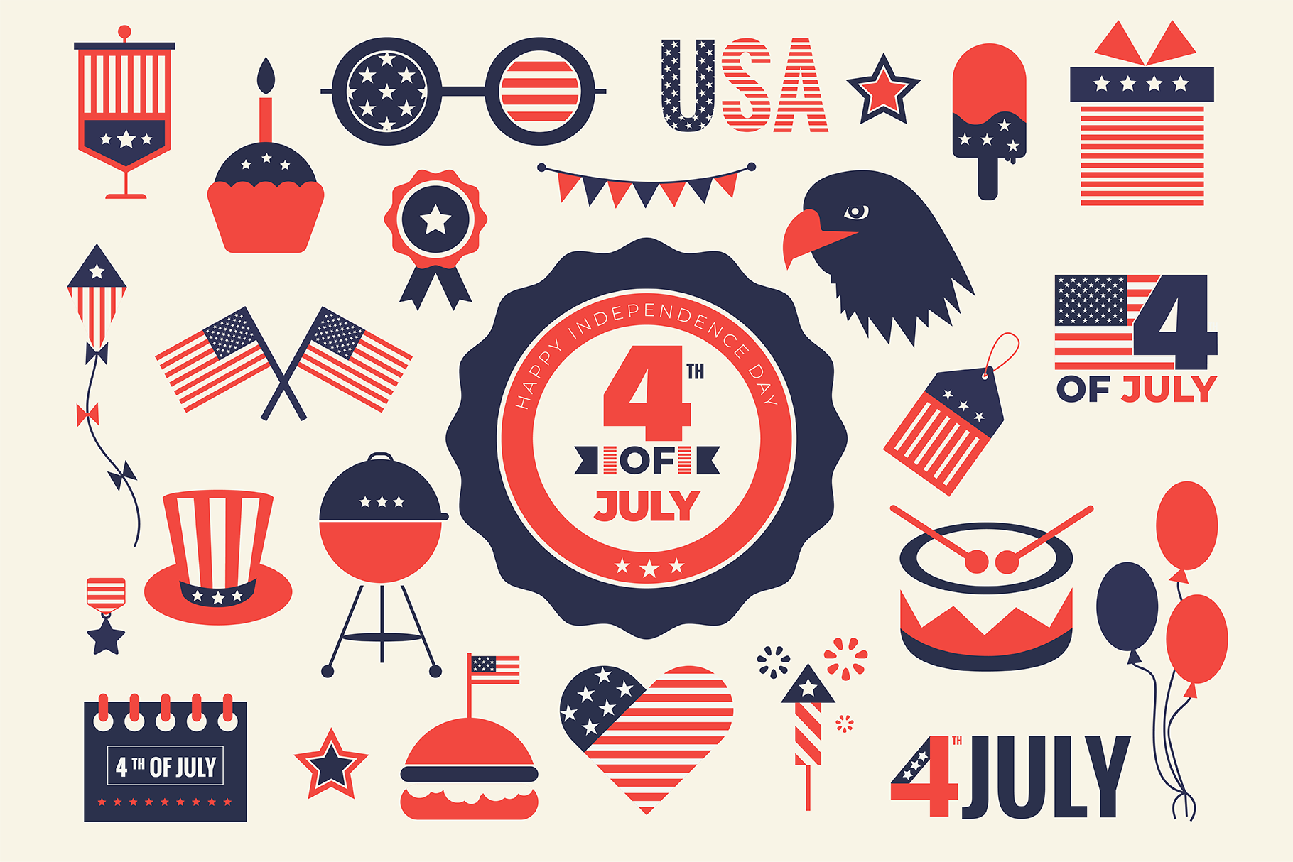 Fourth of July - Flat modern icons | Creative Market