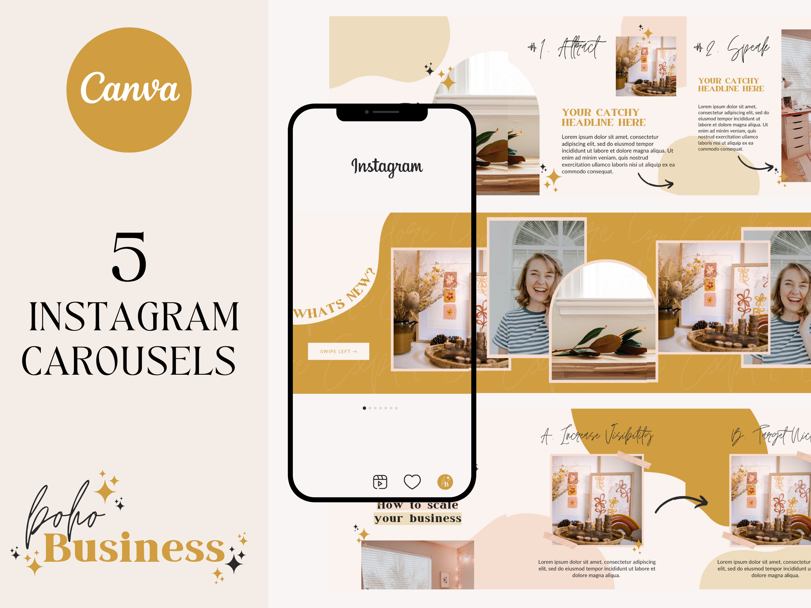 Instagram Carousel Post Boho Canva | Social Media Templates ~ Creative ...