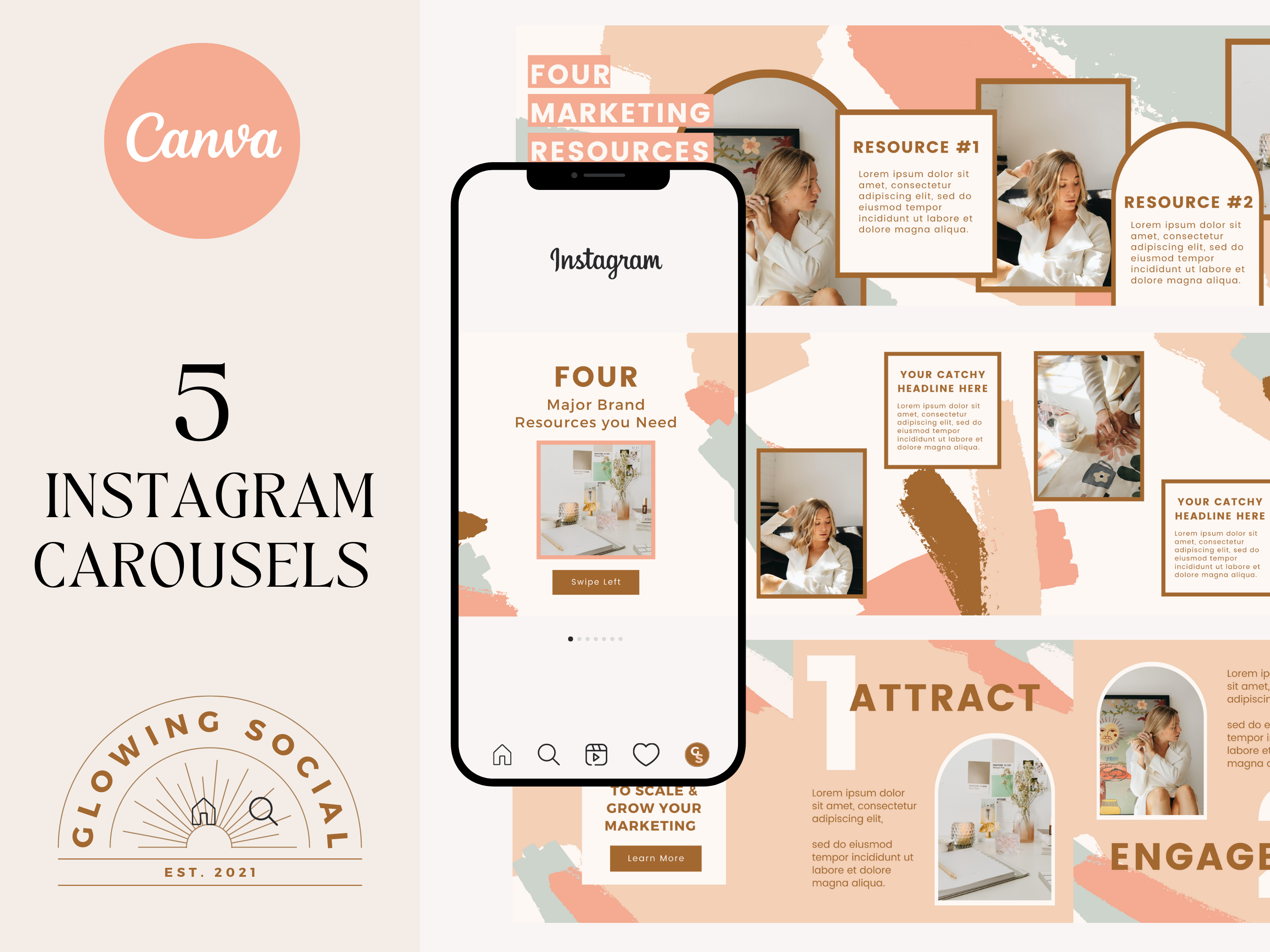 Instagram Carousel Post Boho Canva | Social Media Templates ~ Creative ...