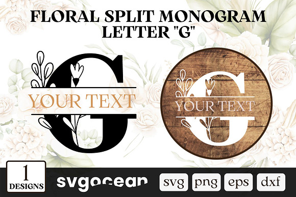 Letter F Floral Split Monogram SVG