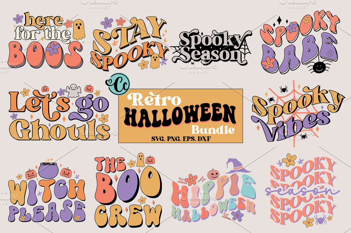 Retro Halloween Sublimation Bundle, Retro Halloween Bundle PNG