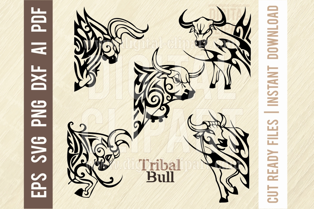 5 Tribal Bull SVG, Tribal Tattoo SVG | Photoshop Graphics ~ Creative Market