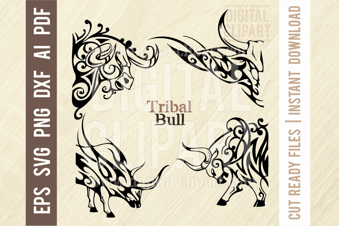 4 Tribal Bull SVG, Tribal Tattoo SVG | Animal Illustrations ~ Creative ...