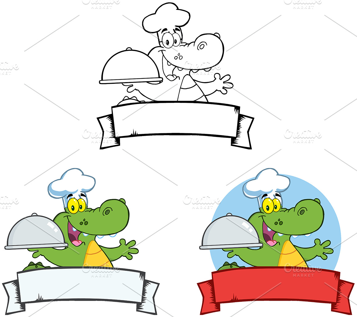 Chef Crocodile Banners Collection Illustrator Graphics Creative Market