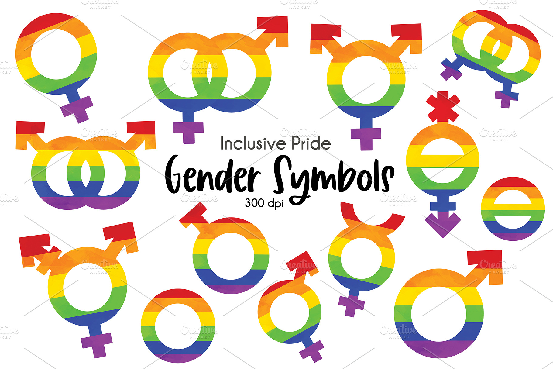 Rainbow Pride Gender Symbols Clipart Creative Market 0473