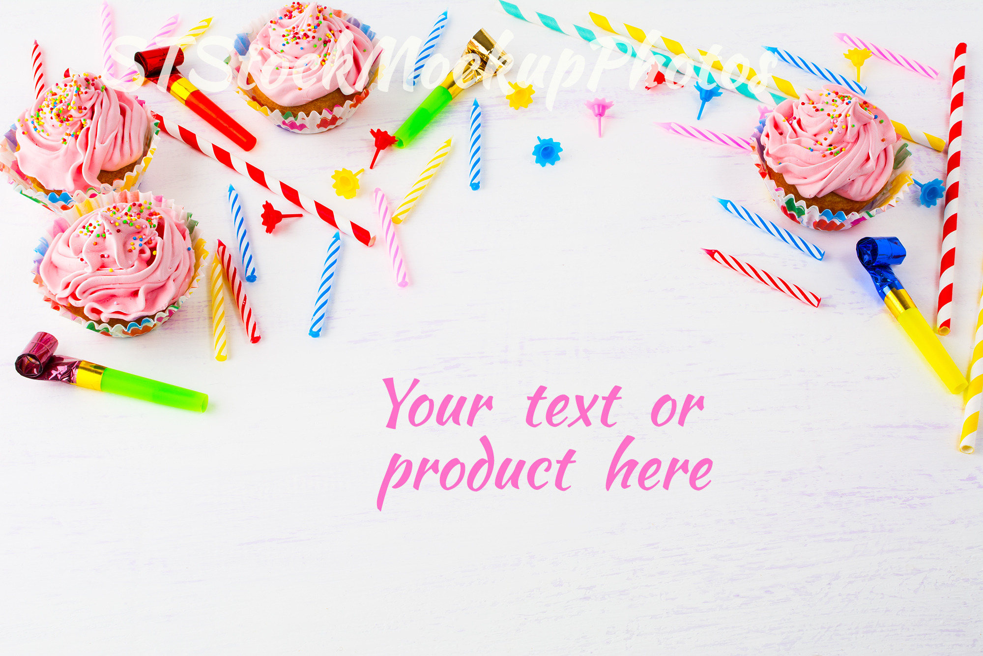 Download Styled mockup with Birthday cupcakes | Creative Print Mockups ~ Creative Market