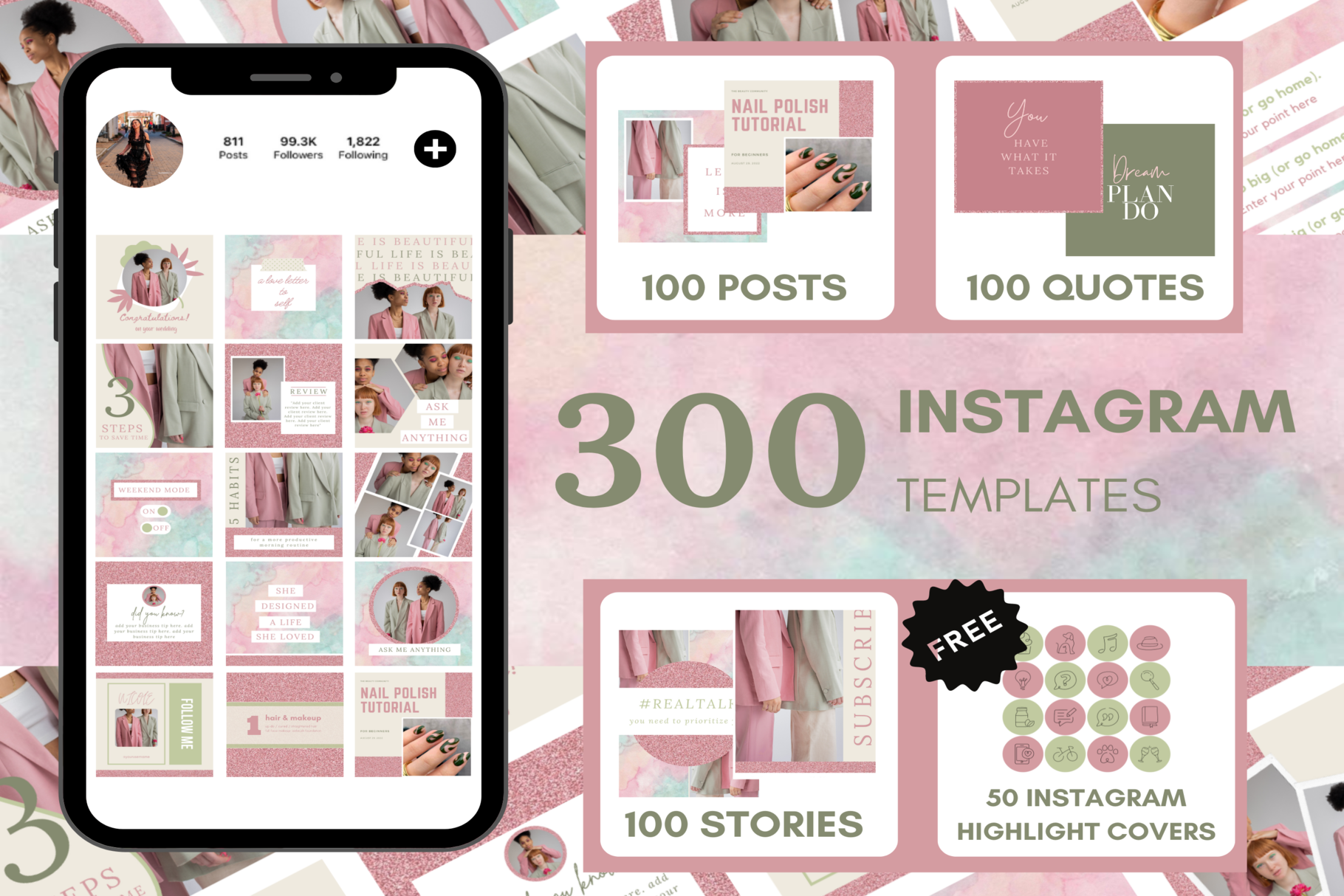 300 Pink Green Instagram Template | Social Media Templates ~ Creative ...