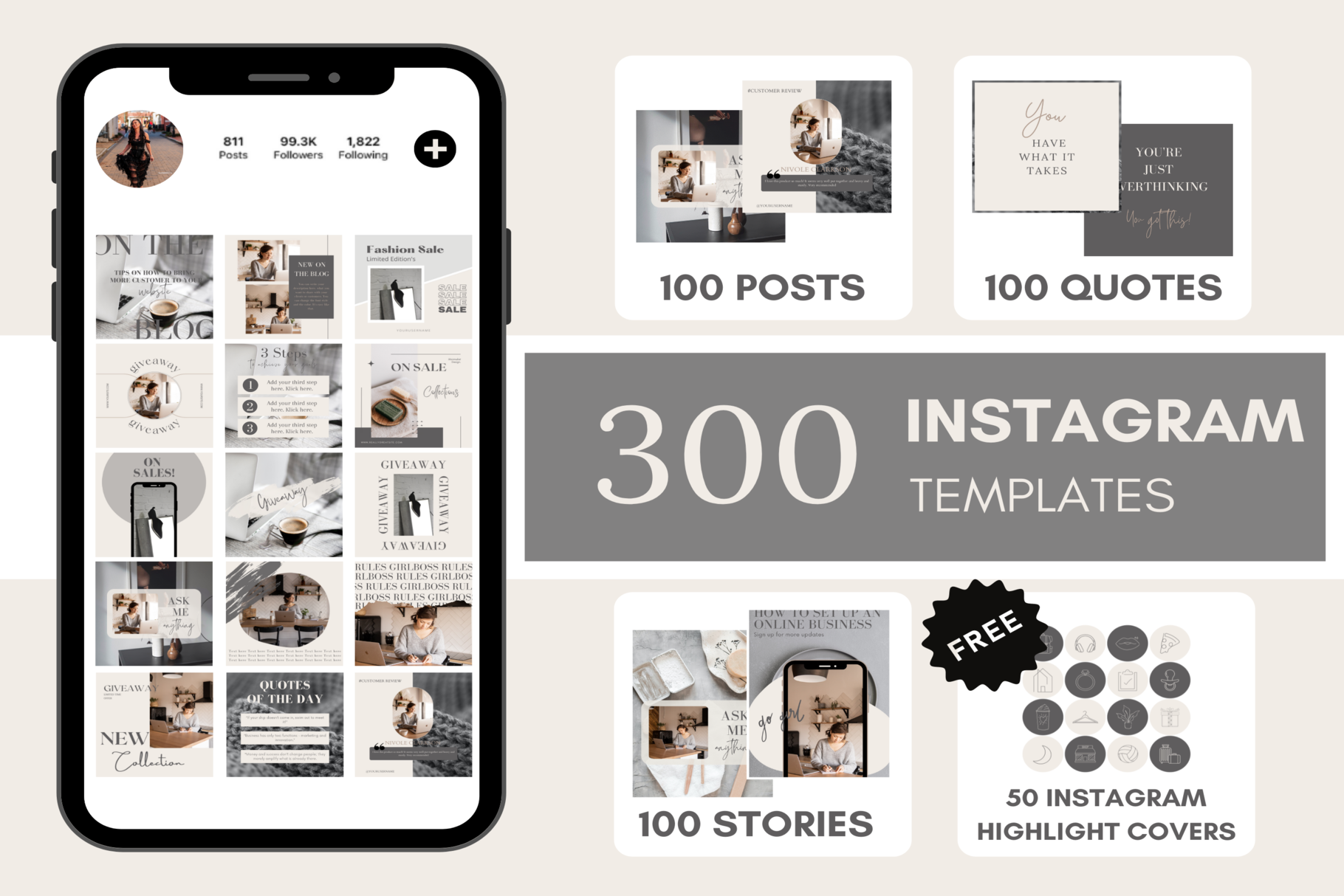 300 Grey Instagram Template Bundle | Social Media Templates ~ Creative ...