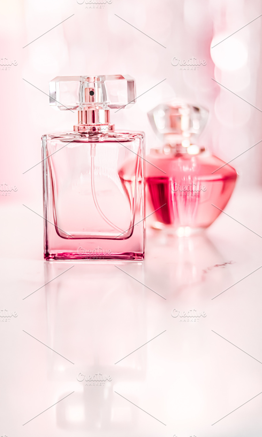 Perfume bottles on glamour background, floral feminine scent, fr